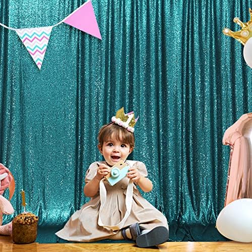 SquarePie 6x8ft Teal Sequin Backdrop, High Density Non-Transparent Glitter Curtain for Photography, Birthday, Wedding Party Decorations, Thick Solid Background with 4" Rod Pocket, 1 Panel - Image 7