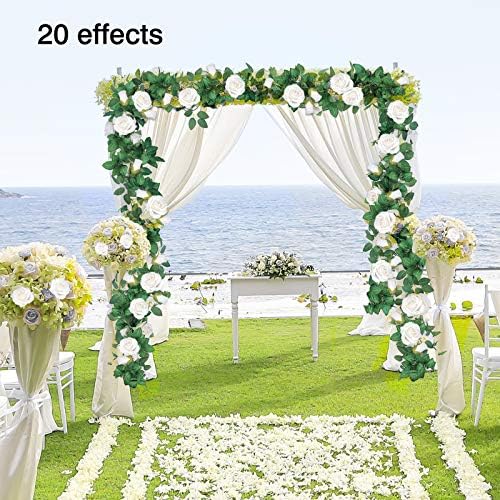 TELDRASSIL 4Pcs(26 FT) Artificial Rose Vine Fake Flower Garland Fake Silk Rose Hanging Vine for Wedding Party Background Arch Garden Background Decoration (White) - Image 7