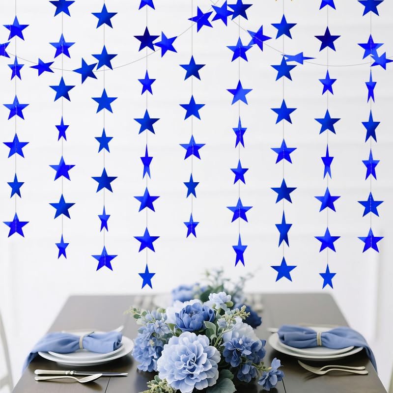 Blue Shining Star Hanging Garland Blue Hanging Sparkling Star Streamer Glitter Bunting Banner Twinkle Backdrop for Wedding Baby Shower Birthday Christmas Decorations 40 Feet - Image 4