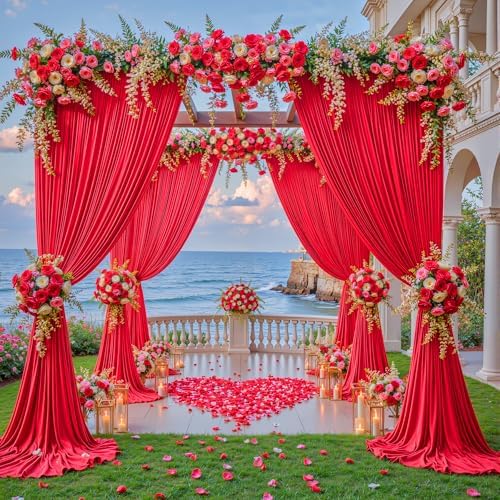 20x12ft Red Backdrop Curtain Panels for Parties - Wrinkle Free Polyester Photo Curtain Backdrop Wedding Back Drop Fabric Drapes for Party Decorations Background for Photography - Image 3