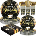 Black and Gold Happy Birthday Party Plates, 168PCS Birthday Party Supplies by FightingtoAchieve