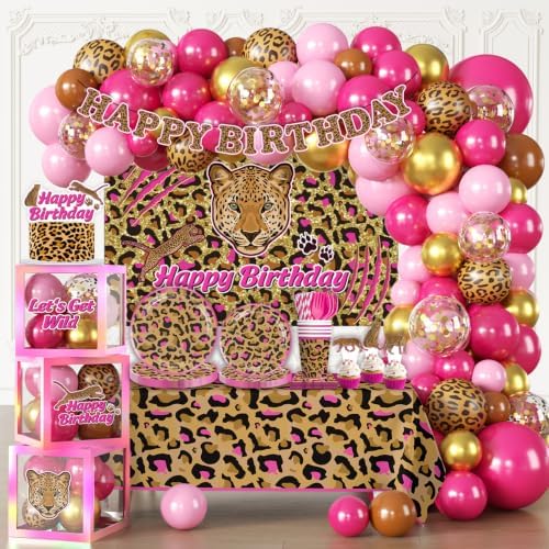 Pink Cheetah Print Birthday Decor, All-in-1 Party Set Serves 25 by Unknown