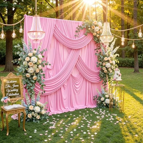 20ft x 10ft Wrinkle Free Pink Backdrop Curtains for Parties, Polyester Backdrop Drapes for Girls Birthday Wedding Photography Background Baby Shower - Image 6