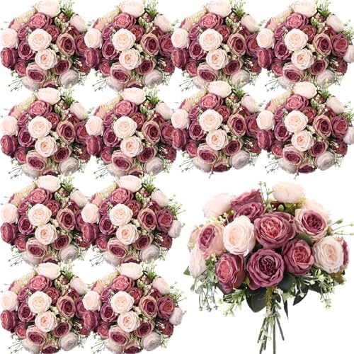 Geosar 16 Bundles Artificial Peonies Flowers,Dusty Pink, Dusty Rose by Geosar