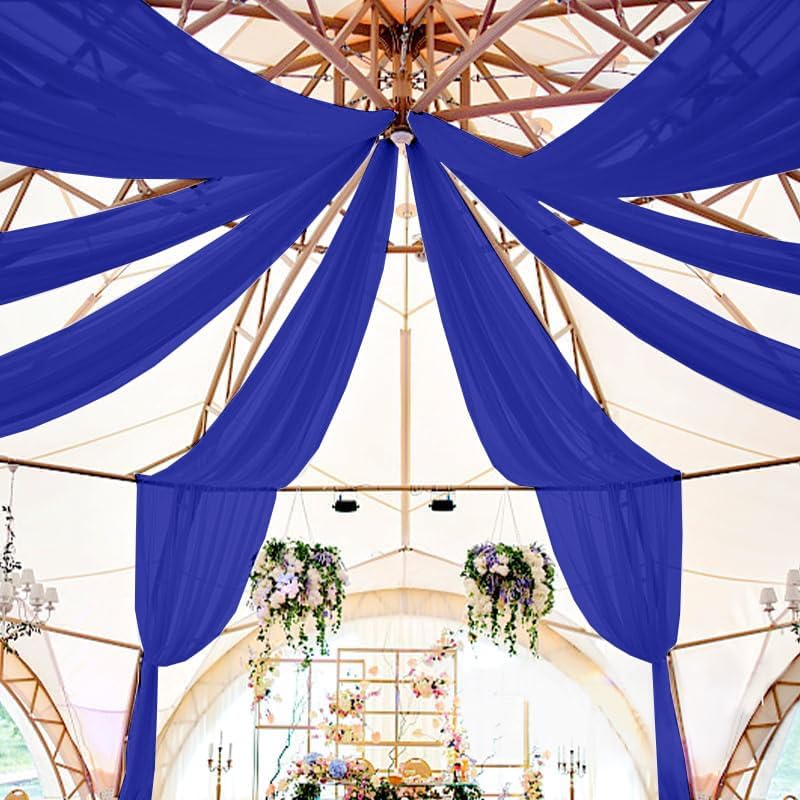Silver Wedding Ceiling Drapes Hanging Kit Blue Ceiling Drapes 6 Panels 5x10ft with 12 Inch Ceiling Draping Hoop Ceiling Draping Fabric Sheer Ceiling Drapes for Wedding Ceremony Party Decor - Image 2