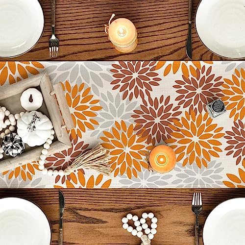 Artoid Mode Orange Dahlia Floral Pinnata Fall Table Runner, Seasonal Autumn Thanksgiving Kitchen Dining Table Decoration for Home Party Decor 13x72 Inch - Image 4