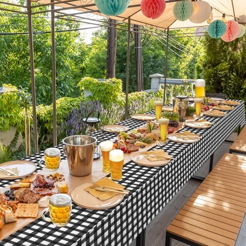 12Pack Black and White Plastic Checkered Tablecloth, Premium Decorative Disposable Black Gingham Plaid Tablecloths for Parties, Rectangle Party Table Cover for Picnic Farm Birthday Wedding, 54x108Inch - Image 6
