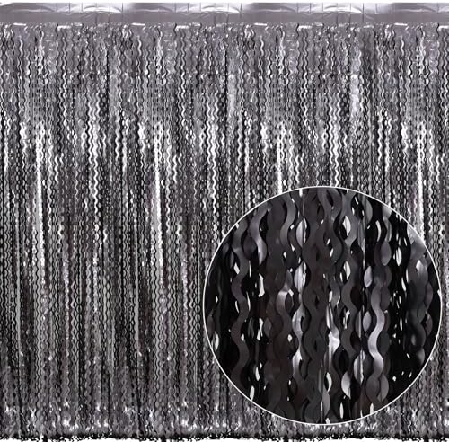 4 Pack Wavy Grey Foil Fringe Curtains Party Decorations - 3.3 ft x 6.6 ft Tinsel Curtain Backdrop for Birthday Bachelorette Wedding Birthday Disco Party Decorations - Image 2