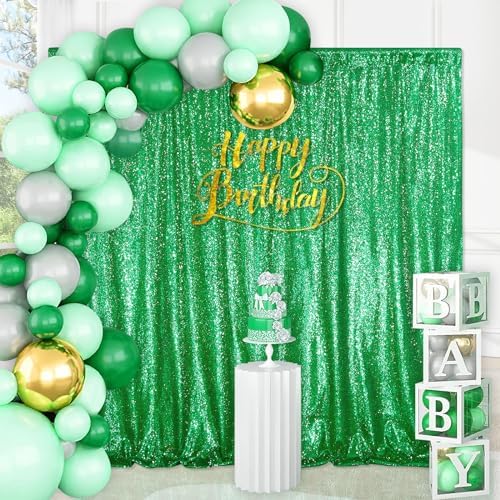 Dark Green 10ftx10ft Sequin Backdrop Curtain Glitter Christmas Background - Image 2