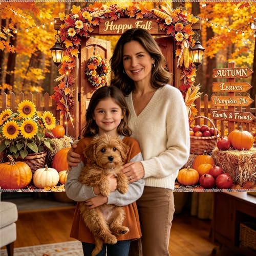 Fall Backdrop 7×5ft, with 100 Pcs Red & Yellow Artificial Maple Leaves - Image 5