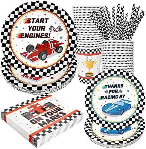 Recheel Racing Car Party Decorations Plates Set, Cars Party Supplies by Recheel