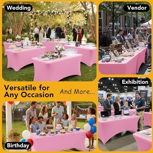 6-Pack Premium Pink Spandex Tablecloths for 8ft Rectangle Tables - Image 5