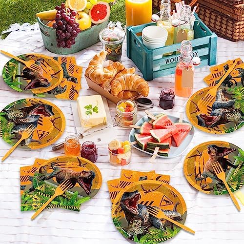 gisgfim 96Pcs Dinosaurs Party Supplies Paper Plates Napkins - Image 5