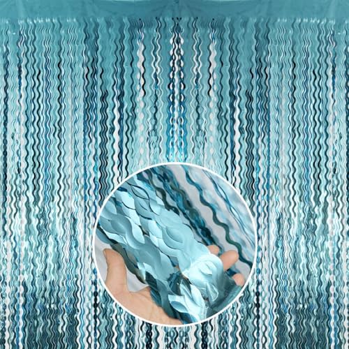 GOER 3.2 ft x 7.22 ft Metallic Tinsel Foil Fringe Curtains Party Photo Backdrop Party Streamers for Birthday,Graduation,New Year Eve Decorations Wedding Decor (1 Pack,Wavy Light Blue) - Image 7