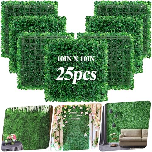 25Pcs Artificial Grass Wall Panels 10" X 10" Greenery Backdrop UV-Protected by LifeisLuck