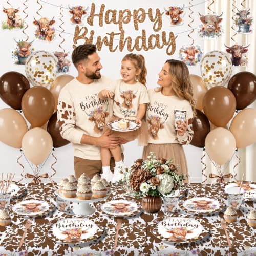 206Pcs Yingoto Brown Cow Birthday Decorations Tableware Set, 25 Serves - Image 4