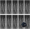 10 Pack Black Foil Curtain Backdrop 3.2ft x 9.8ft Metallic Tinsel Foil Fringe Curtains Streamer Photo Booth Backdrop for Birthday Party Engagement Bachelorette Party Decorations - Sparkle Black by Ohiyoo