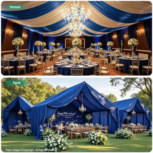 2 Panels 5ft(W) x 20ft(L) Royal Blue Ceiling Drapes for Wedding Parties - Image 5