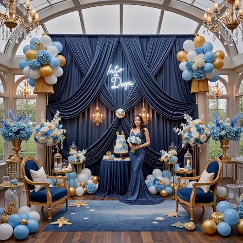 12ft x 10ft Navy Blue Backdrop Curtains for Parties, Wrinkle Free 2 Panels Photo Backdrop Drapes Back Drop Cloth for Wedding Birthday Photography Background Decor - Image 4