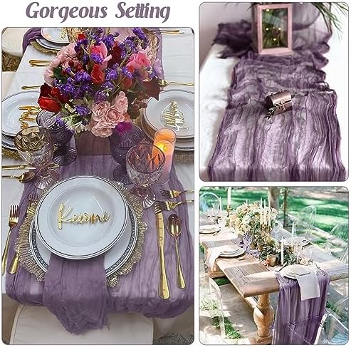 Grape 10FT Cheesecloth Table Runner Boho Gauze Fabric Table Runner Rustic Sheer Runner for Wedding Bridal Baby Shower Birthday Party Boho Table Decor（1 Pack Grape） - Image 6