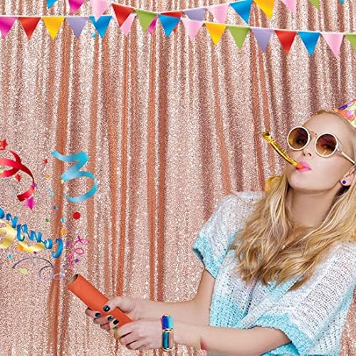 Poise3EHome 7FT x 7FT Rose Gold Sequin Photography Backdrop Curtain for Party Decoration, Rose Gold - Image 4