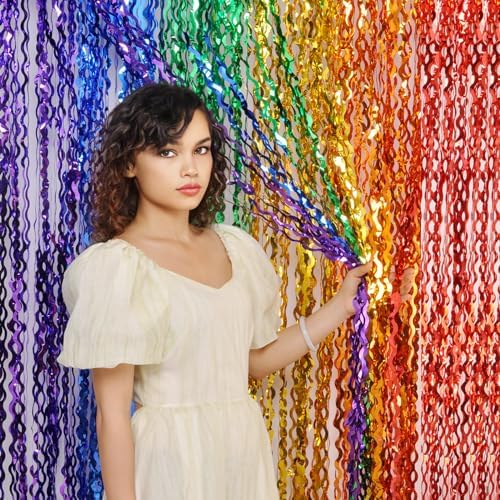 4 Pack Wavy Rainbow Foil Fringe Curtains - Colorful Party Decorations 3.3x6.6ft Tinsel Metallic Streamers Holiday Photo Booth Props Backdrop for Birthday Wedding Engagement - Image 2