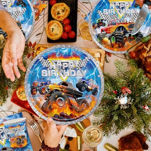 177pcs Monster Truck Birthday Decorations Plates Napkins Tableware Set - Image 4