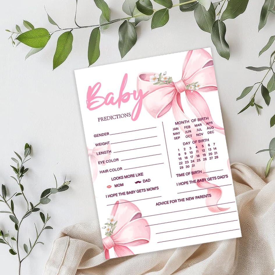 50Pcs Pink Bow Baby Prediction Cards for Baby Shower Games, Gender Reveal Party Supply - Image 2