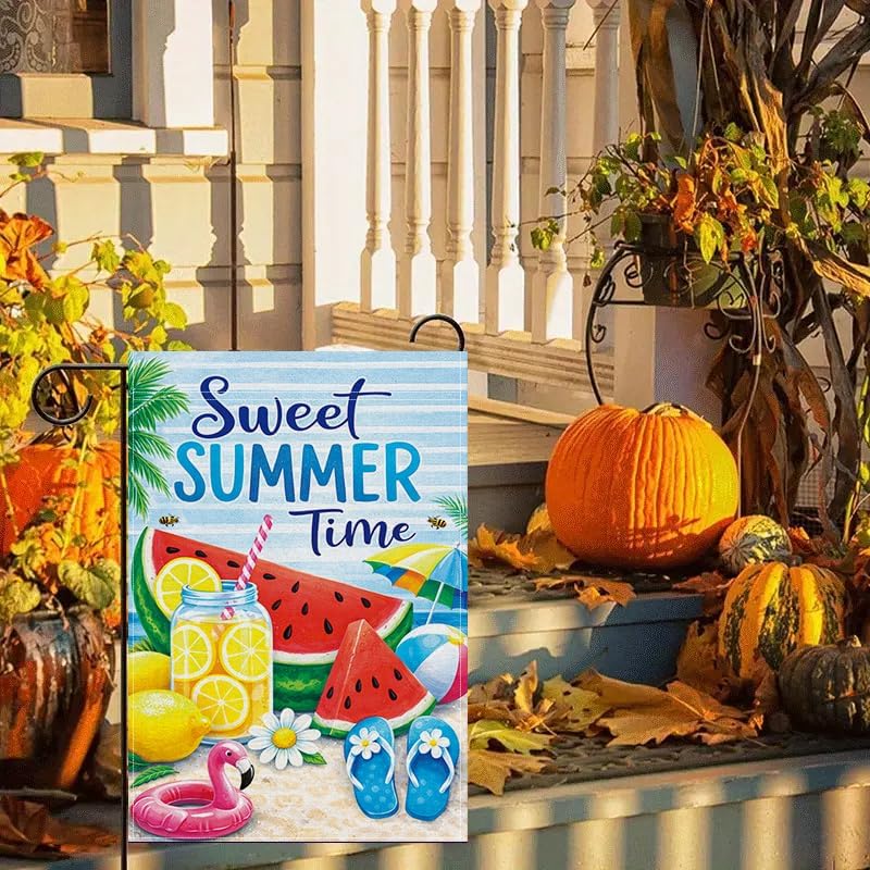 Summer Garden Flag 12x18 Inch, Sweet Summer Time Beach Watermelon Garden Flag, Double Sided Outdoor Decorative Yard Flag for Lawn Porch Patio - Image 4