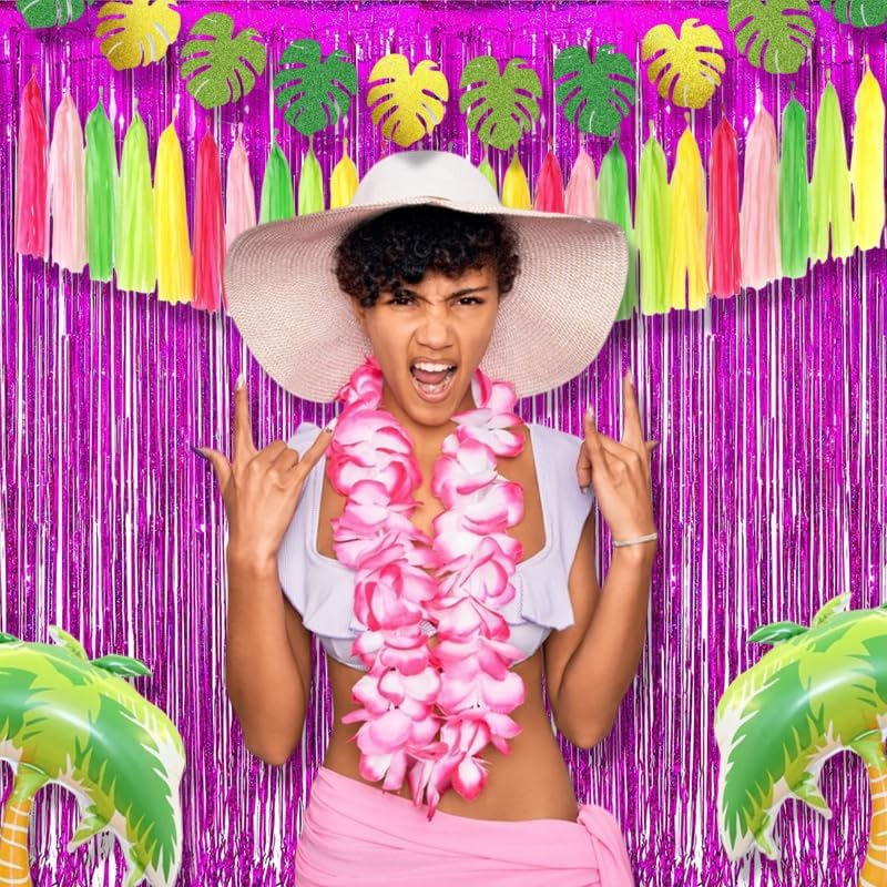 BRAVESHINE Hot Pink Foil Fringe Curtains，Metallic Party Streamers Backdrop - Image 5