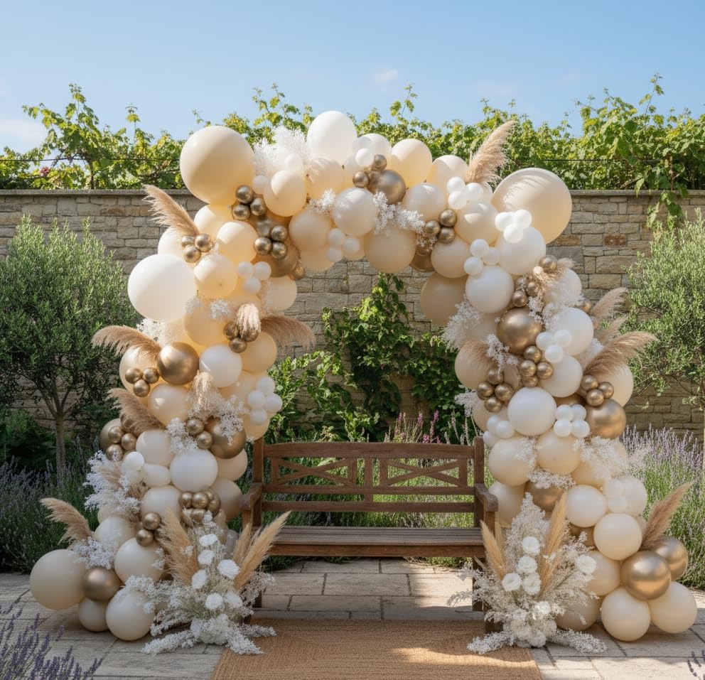 Sand White Gold Balloon Arch Kit, 140Pcs Beige Nude White Balloon with Metallic Gold Balloon Garland Kit for Boho Birthday Wedding Baby Shower Bridal Shower Engagement Prom Party Decorations - Image 5