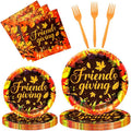 96 Pieces Friendsgiving Tableware Set Party Supplies - Fall Thanksgiving Pattern Disposable Dinnerware with Paper Plates, Napkins, Forks for Autumn Harvest, and Friendsgiving Dinner BBQ Picnic Favors by GistomeHome