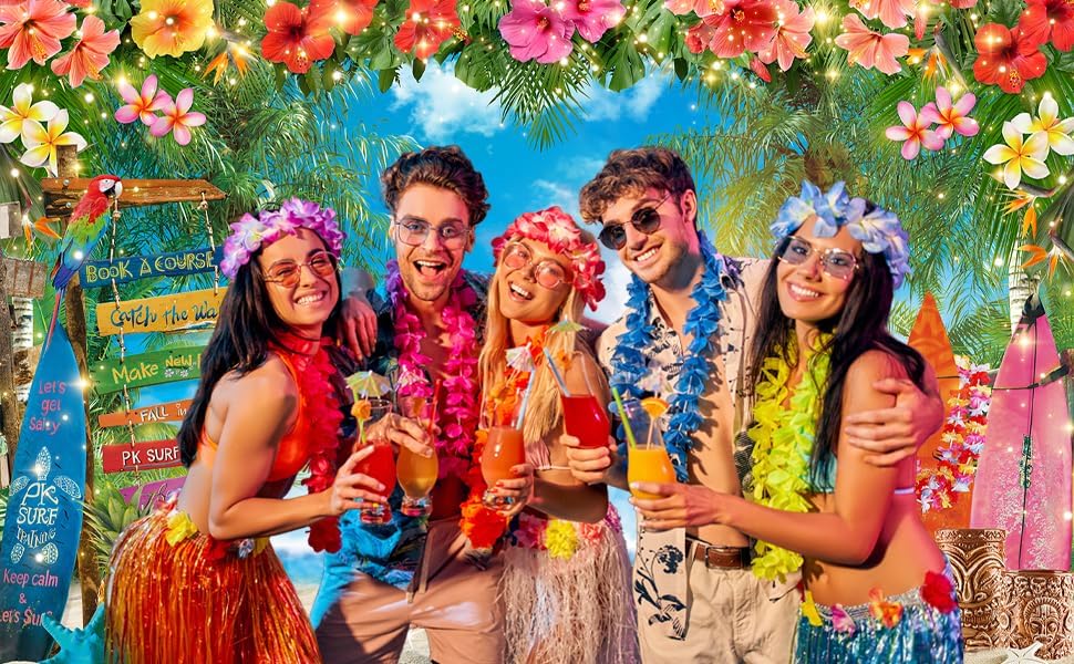 10x8ft Summer Hawaiian Beach Photography Tropical Luau Backdrop - Image 3