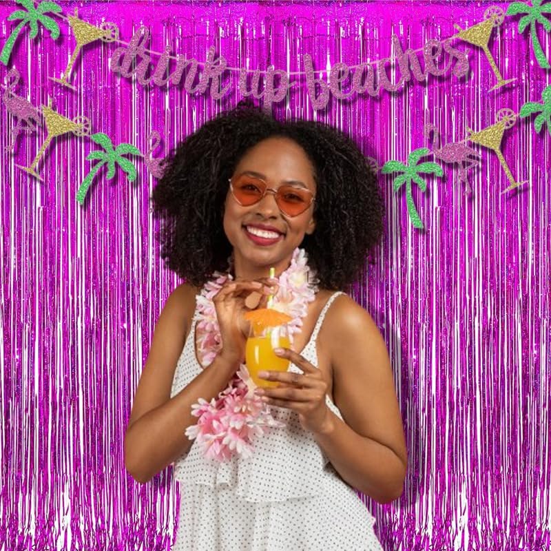BRAVESHINE Hot Pink Foil Fringe Curtains，Metallic Party Streamers Backdrop - Image 4