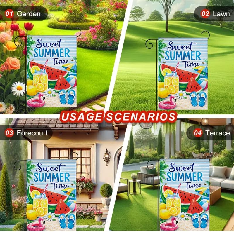 Summer Garden Flag 12x18 Inch, Sweet Summer Time Beach Watermelon Garden Flag, Double Sided Outdoor Decorative Yard Flag for Lawn Porch Patio - Image 2