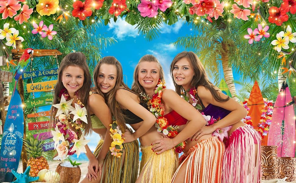 12x8ft Summer Hawaiian Beach Photography Tropical Luau Backdrop - Image 3