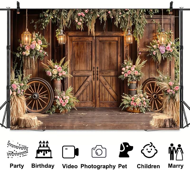 Barn Door Backdrop for Photography Western Cowboy Backdrop Wild West Theme Background Rustic Cowgirl Party Banner for Farm Rodeo Wedding Birthday Party Photo Shoot Supplies, 6X6 Ft - Image 7