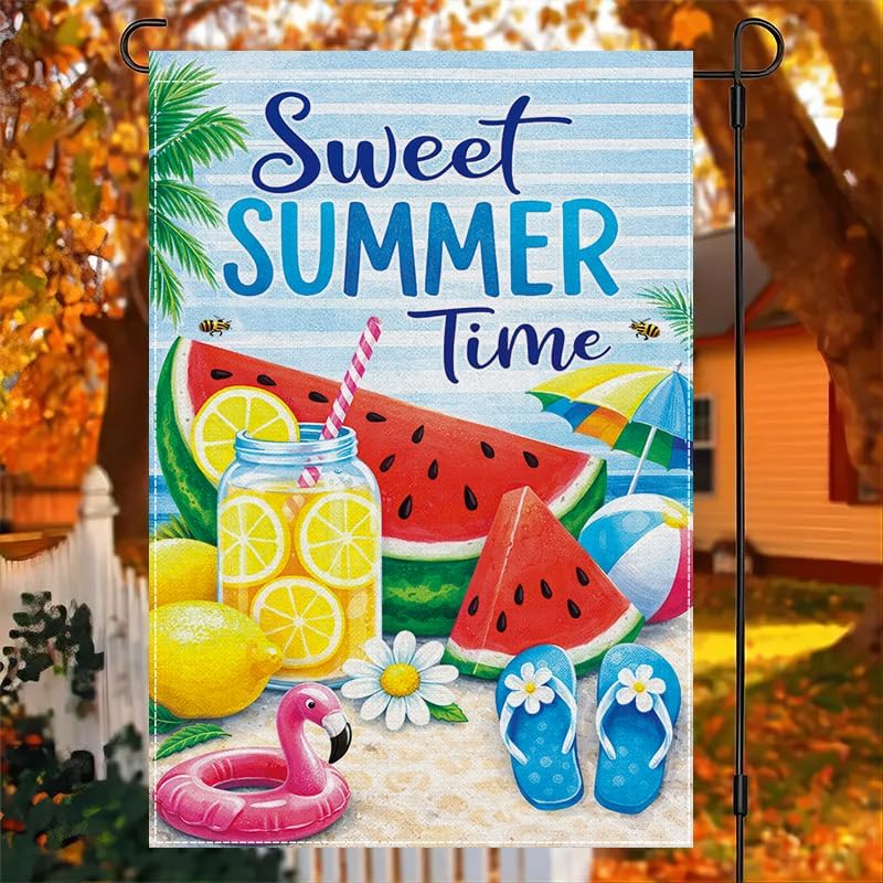 Summer Garden Flag 12x18 Inch, Sweet Summer Time Beach Watermelon Garden Flag, Double Sided Outdoor Decorative Yard Flag for Lawn Porch Patio - Image 6